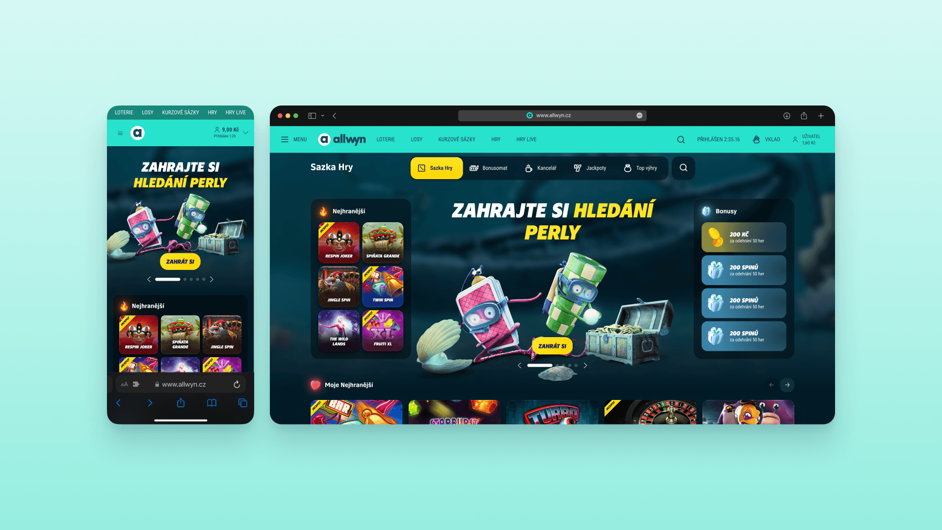 Rebrand úvodní stránky — ze Sazky na Allwyn