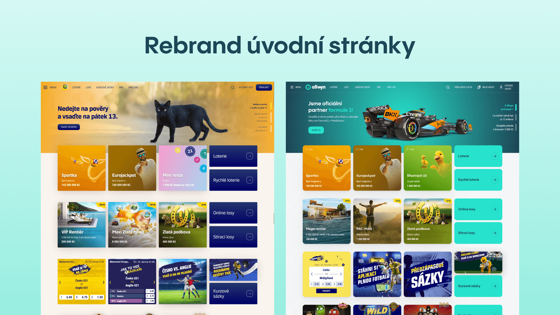 Rebrand úvodní stránky — ze Sazky na Allwyn